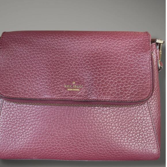 KATE SPACE NEW YORK Deep Burgundy Pebble Leather Shoulder Bag Great Condition - Picture 2 of 15